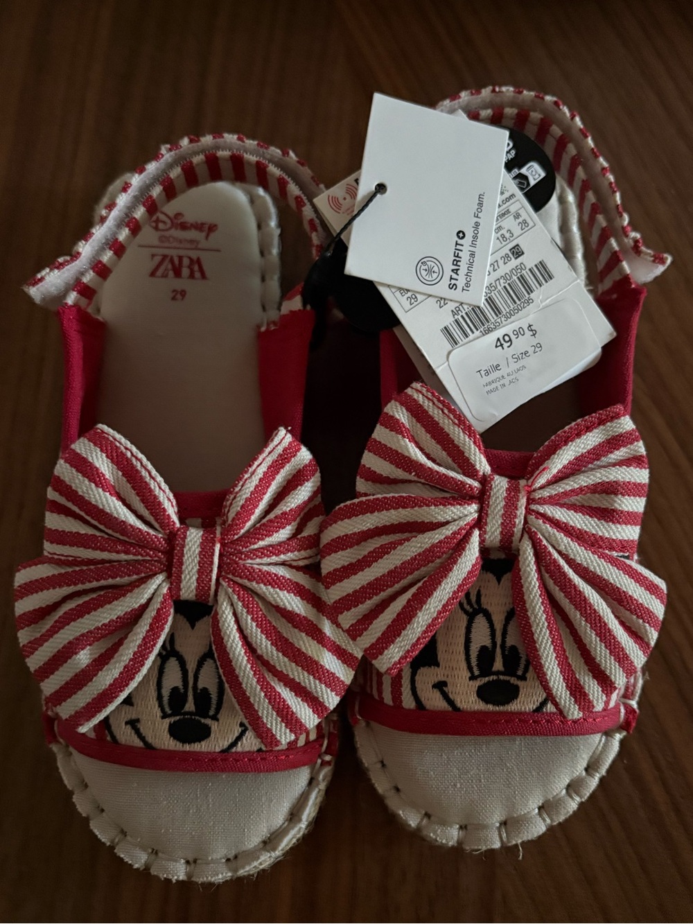 Zara Kids Red and White Striped Minnie Bow Espadrilles